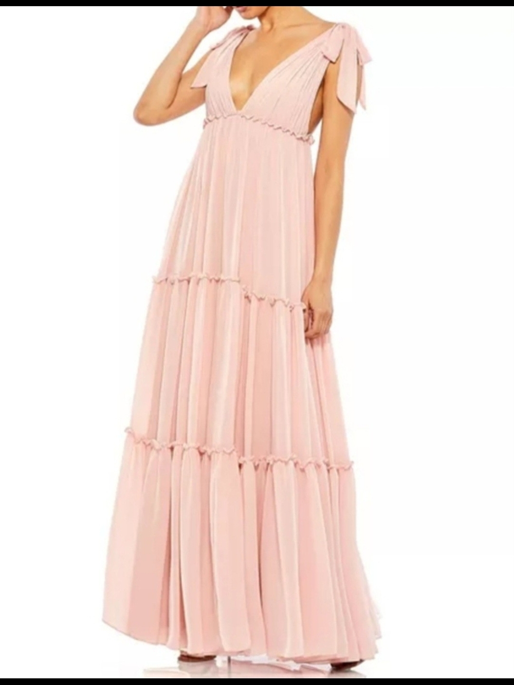 Romantic Blush Pink Tie-Shoulder Maxi Dress